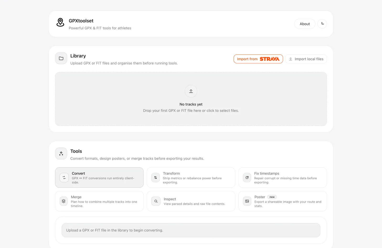 GPXtoolset workspace with imported activities