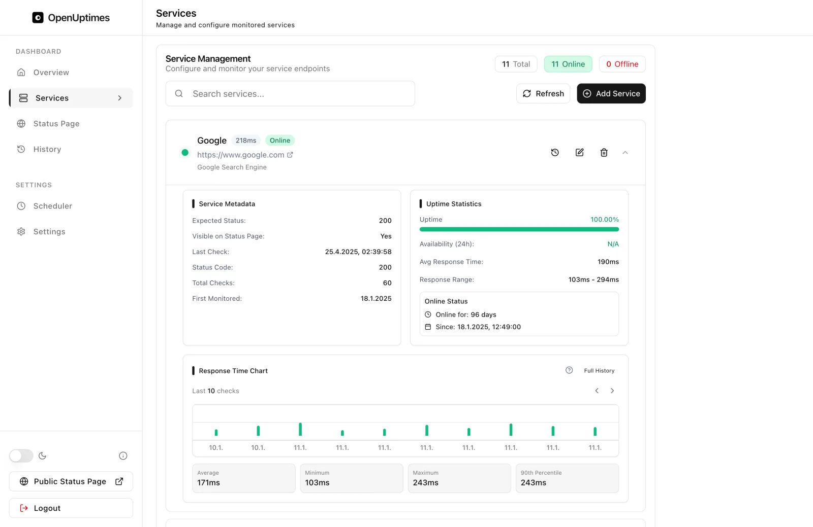 OpenUptimes Services Preview